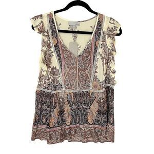 Luukse Boho Paisley Print Ruffle Hem Top - Size Medium